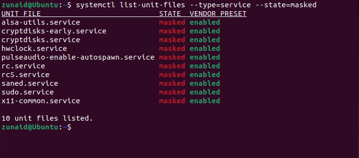list masked services using systemctl