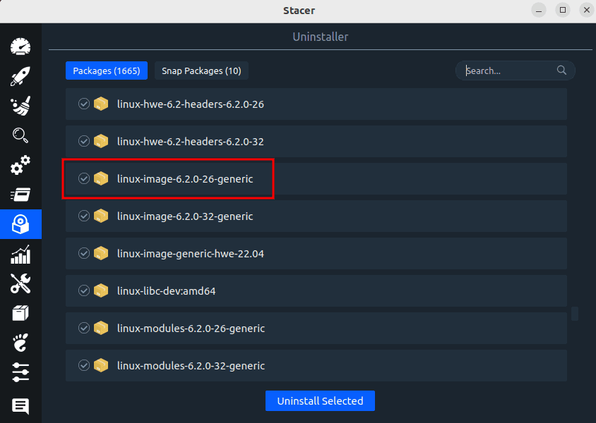 old kernel in stacer