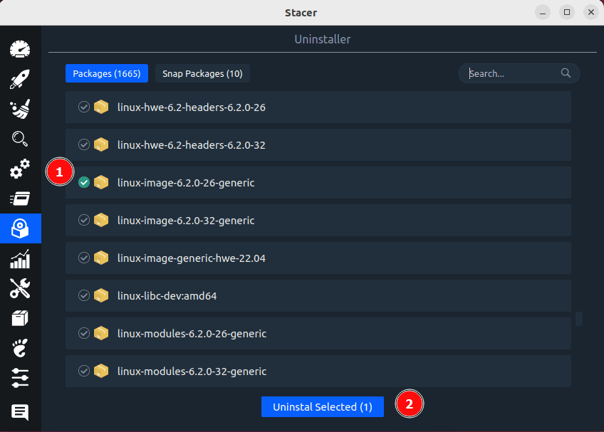 uninstall old kernel in stacer