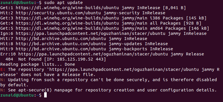 update repository list cache