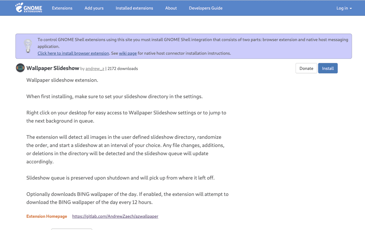 Wallpaper Slideshow from online gnome extension