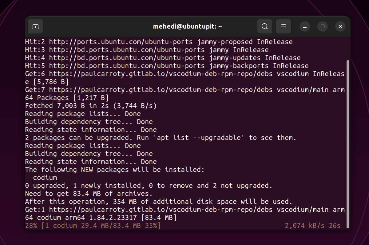 Install VSCodium on Debian:Ubuntu using the deb package