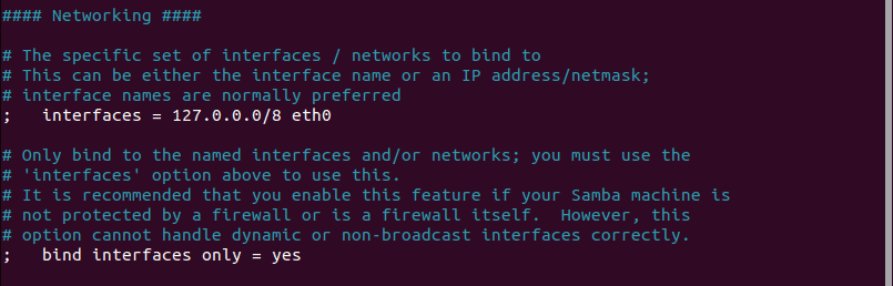 networking in samba configuration file