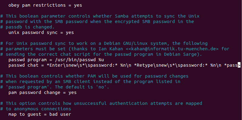 authentication in samba configuration file