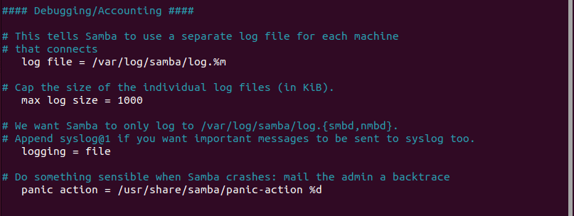 debuggin/accounting in samba configuration file